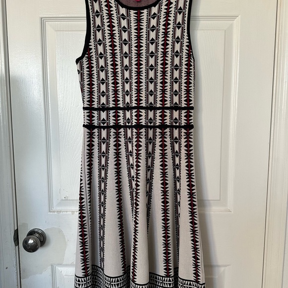 Vince Camuto Tribal Pattern Midi Dress - Black, White, Red - Picture 1 of 5